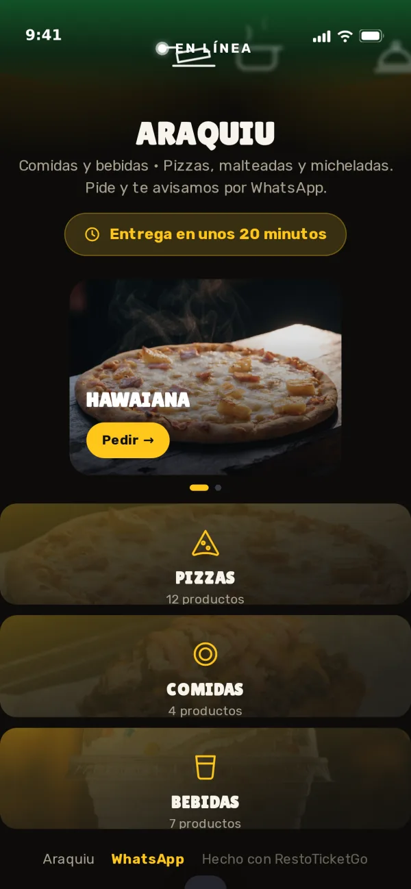La carta real de un negocio en RestoTicketGo